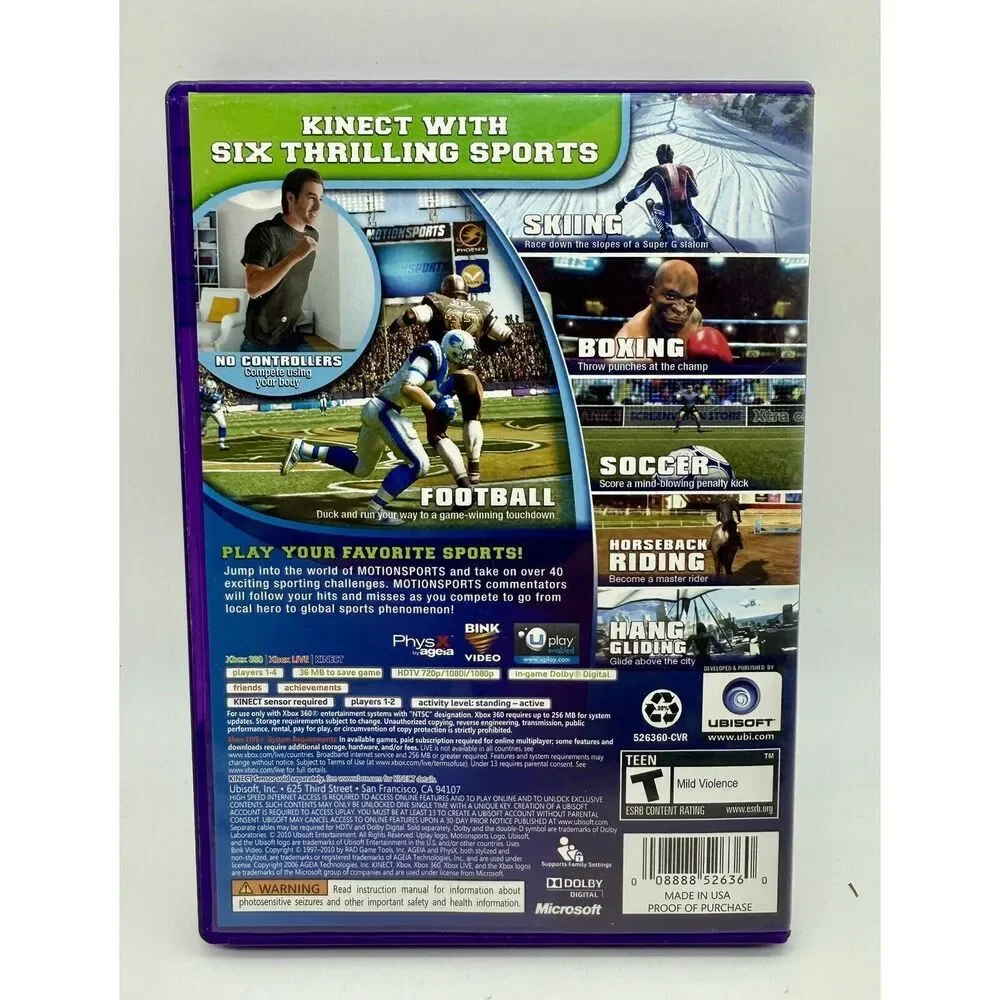 Motionsports Kinect‎ Microsoft Xbox 360 CIB Complete Tested Disc Manual Case